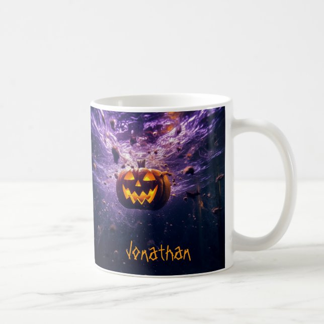 Taza De Café Halloween púrpura de Jack-o'-Lantern personalizado (Derecha)