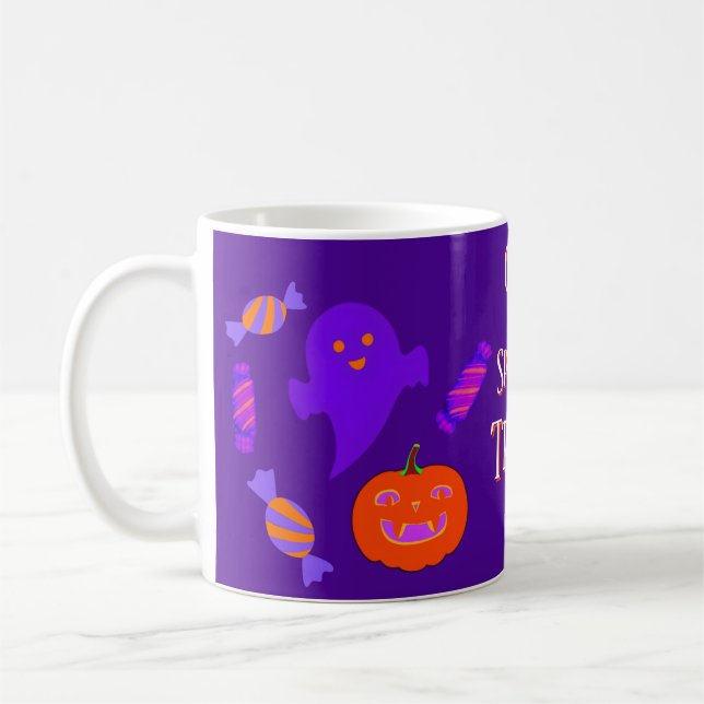 Taza De Café Halloween púrpura lindo y fantasmal (Izquierda)
