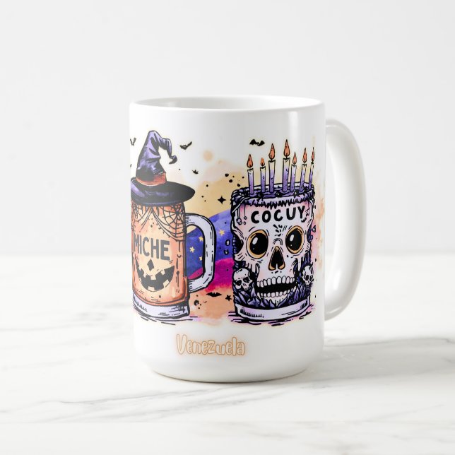 Taza De Café Halloween Ron, Miche y Cocuy – Humor Venezolano (Anverso derecho)