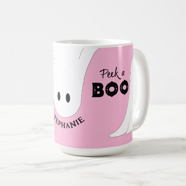 Taza De Café Halloween rosa fantasma personalizado de Peek a Bo (Anverso derecho)