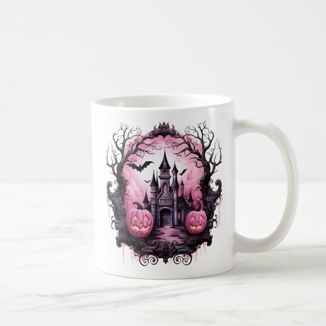 Taza De Café Halloween rosa floral casa embrujada (Derecha)
