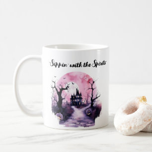 Taza De Café Halloween rosa Mug Cute Spooky, casa embrujada