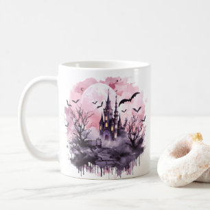 Taza De Café Halloween rosa Mug Cute Spooky, casa embrujada
