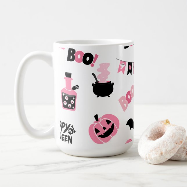 Taza De Café Halloween rosa y negro (Con donut)
