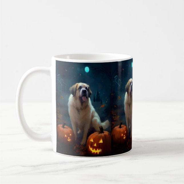 Taza De Café Halloween Saint Bernard con calabazas aterradoras (Izquierda)