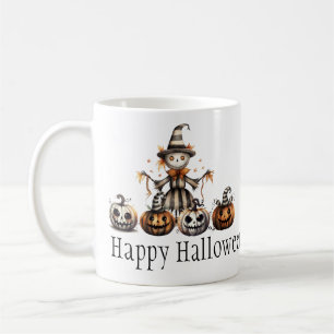 Taza De Café Halloween Scarecrow Design con Jack-o'-Lanterns