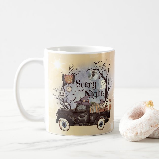 Taza De Café Halloween Scary Night Coffee Mug (Con donut)