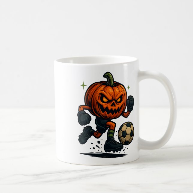 Taza De Café Halloween Scary Pumpkin Showing Soccer Skills Spoo (Derecha)
