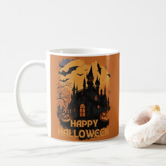 Taza De Café Halloween-Schloss unter Mondlicht (Con donut)