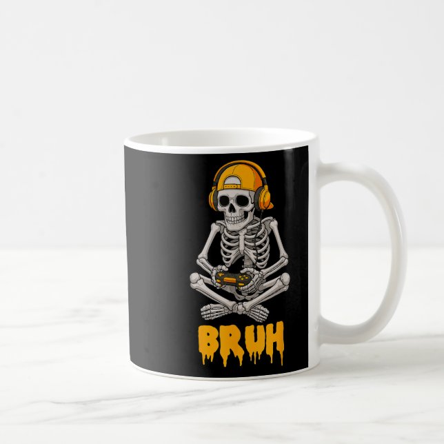 Taza De Café Halloween Skeleton Gamer Video Gaming Funny Skelet (Derecha)