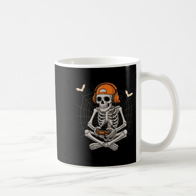 Taza De Café Halloween Skeleton Gamer Video Gaming Funny Skelet (Derecha)