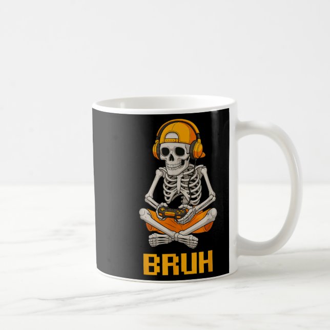 Taza De Café Halloween Skeleton Gamer Video Gaming Funny Skelet (Derecha)
