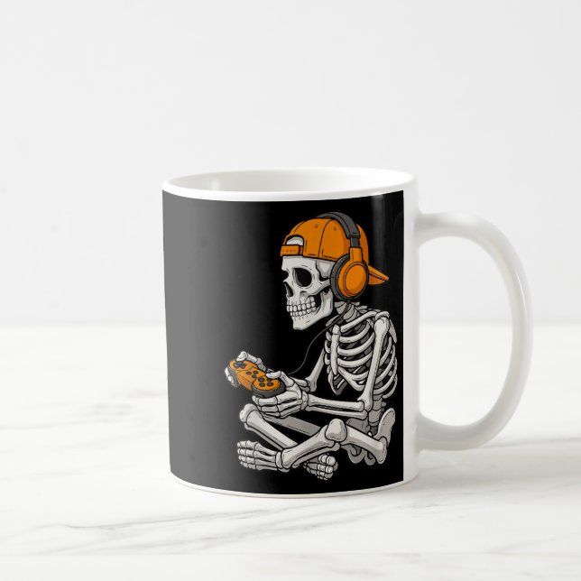 Taza De Café Halloween Skeleton Gamer Video Gaming Funny Skelet (Derecha)