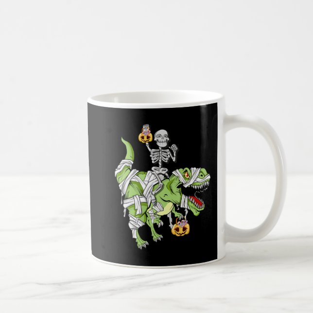 Taza De Café Halloween Skeleton Mummy Dinosaur T rex Fun Hallow (Derecha)