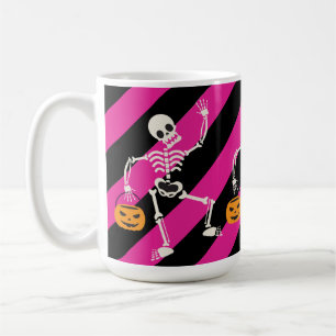Taza De Café Halloween Skeleton Pink / Black Striped Coffing Mu
