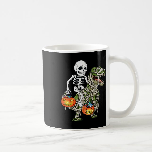 Taza De Café Halloween Skeleton Riding Mummy Dinosaur T Rex Fun (Derecha)