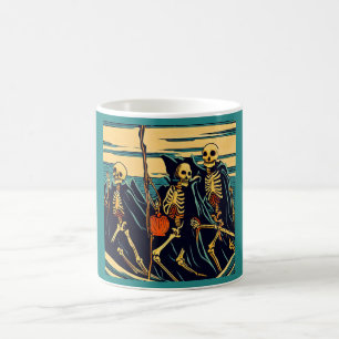 Taza De Café Halloween - Skeletons Woodcut 3