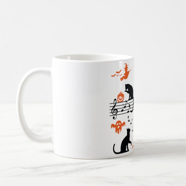 Taza De Café Halloween Spooky and Scary Cats Play Music Note (Izquierda)