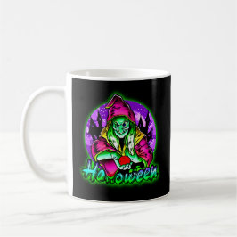 Taza De Café Halloween Spooky Green Witch Magic Gorra Apple