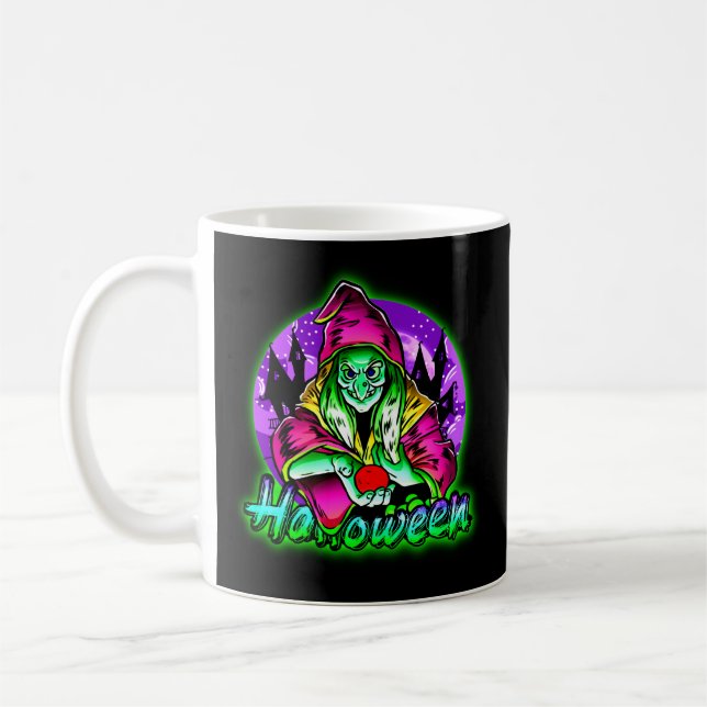 Taza De Café Halloween Spooky Green Witch Magic Gorra Apple (Izquierda)