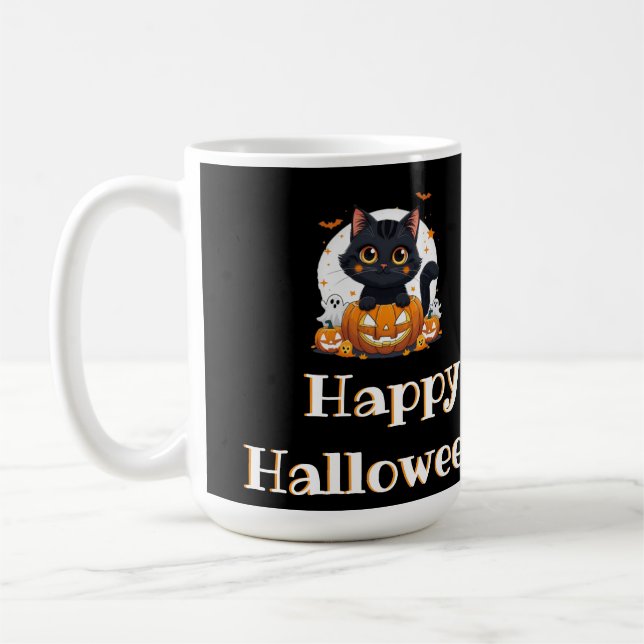 Taza De Café Halloween spooky spirit with adorable black cat (Izquierda)