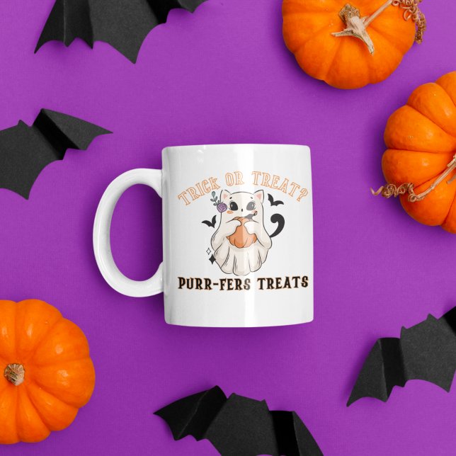 Taza De Café Halloween Spooky Trick o trato a un gato fantasma (TRICK OR TREAT CUTE GHOST CAT MUG)
