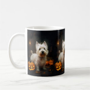Taza De Café Halloween Terrier West Highland Blanco Calabazas