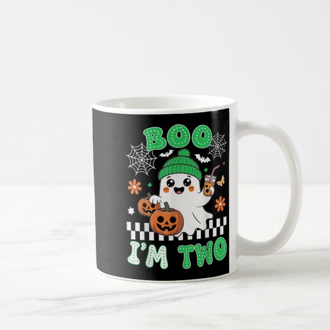 Taza De Café Halloween Two Birthday Boo Im Two Groovy Birthday  (Derecha)