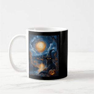Taza De Café Halloween Van Gogh Noche Estrellada Gato Negro Cal