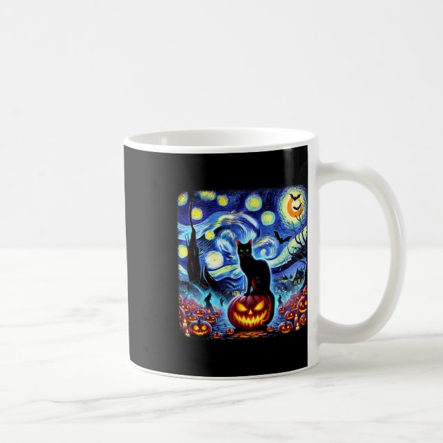 Taza De Café Halloween Van Gogh Starry Night Black Cat Pumpkins (Derecha)