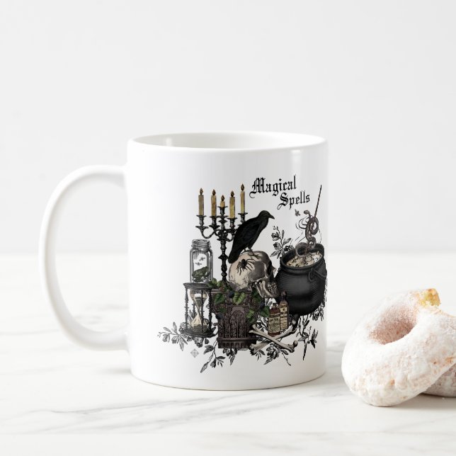 Taza De Café Halloween vanguardista y moderno bajo el fuego (Con donut)