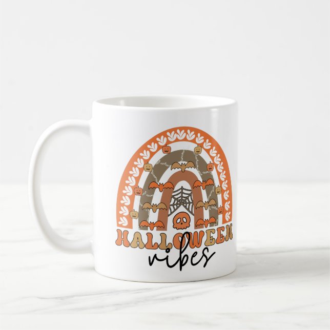 Taza De Café Halloween Vibes Boho Rainbow Fall Halloween (Izquierda)