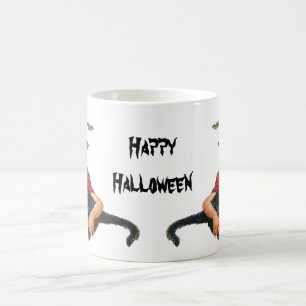 Taza De Café Halloween vintage, niña bruja con gato negro