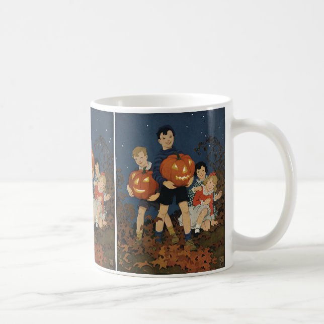 Taza De Café Halloween vintage, niños con calabazas (Derecha)