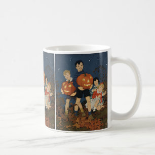 Taza De Café Halloween vintage, niños sosteniendo calabazas