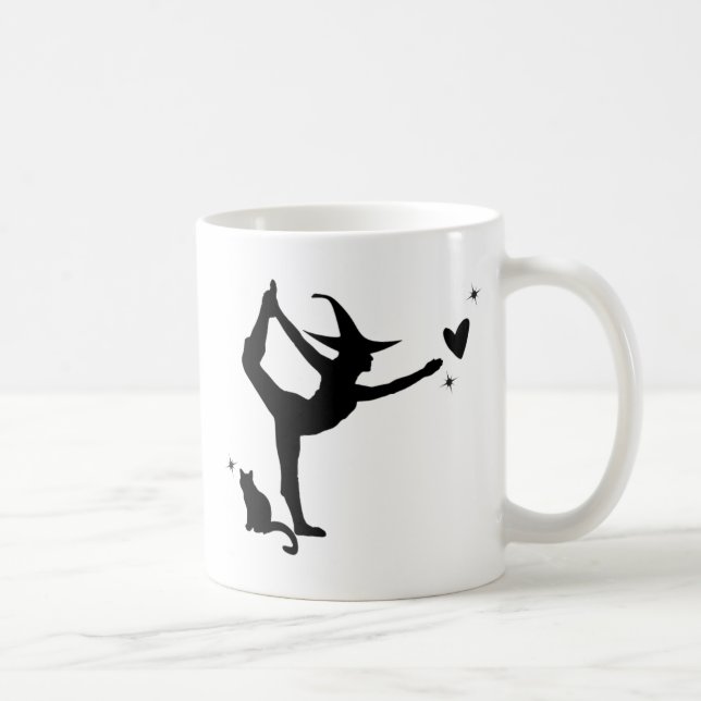 Taza De Café Halloween White Witch Yoga Black Cat Heart Simple (Derecha)