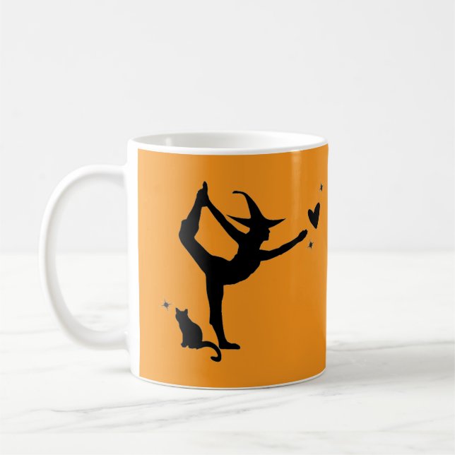 Taza De Café Halloween Witch Yoga Naranja Black Cat Heart Moder (Izquierda)
