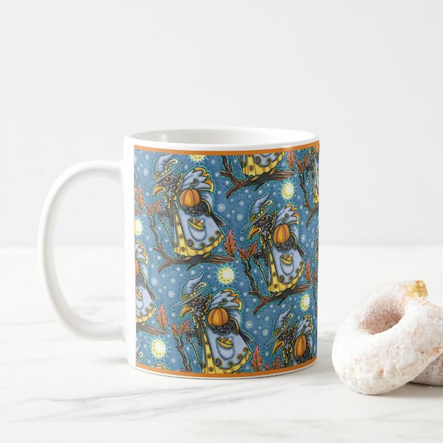 TAZA DE CAFÉ HALLOWS EVE BLACKBIRD WIZARD, HALLOWEEN RAVEN (Con donut)