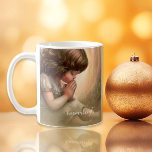 Taza De Café Halo de luz radiante de Niña Niña Niña Rezando