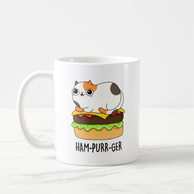 Taza De Café Ham-Purr-Ger Funny Cat Hamburger Pun (Izquierda)
