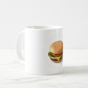 Taza De Café Hamburguesa de queso en un círculo blanco