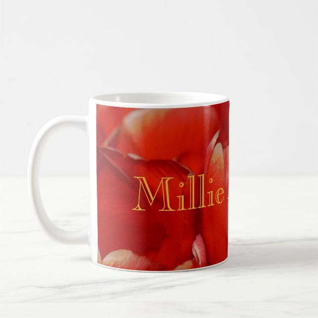 Taza De Café HAMbyWG - Café Mug - Tulipanes rojos con nombre (Izquierda)