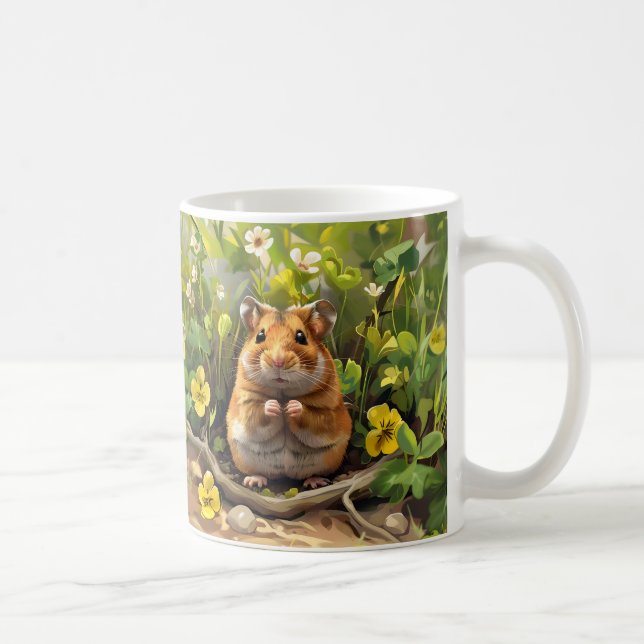 Taza De Café Hamster Dorado Sirio En Un Campo De Flores (Derecha)