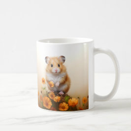 Taza De Café Hamster Entre Flores Naranjas