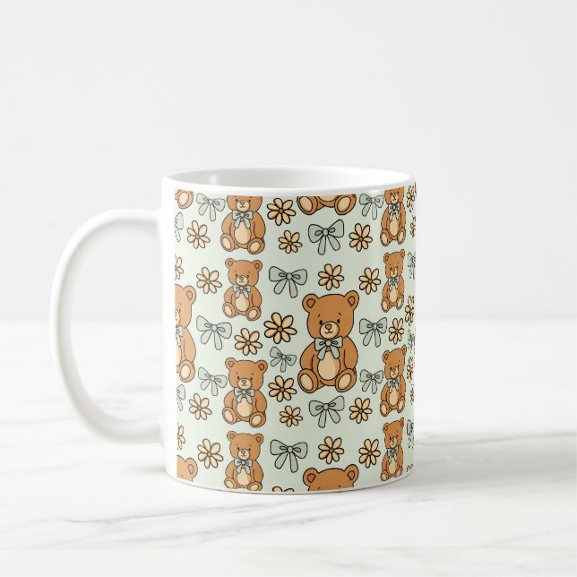 Taza De Café Hand-Drawn Coquette Teddy Bears Seamless Pattern (Izquierda)