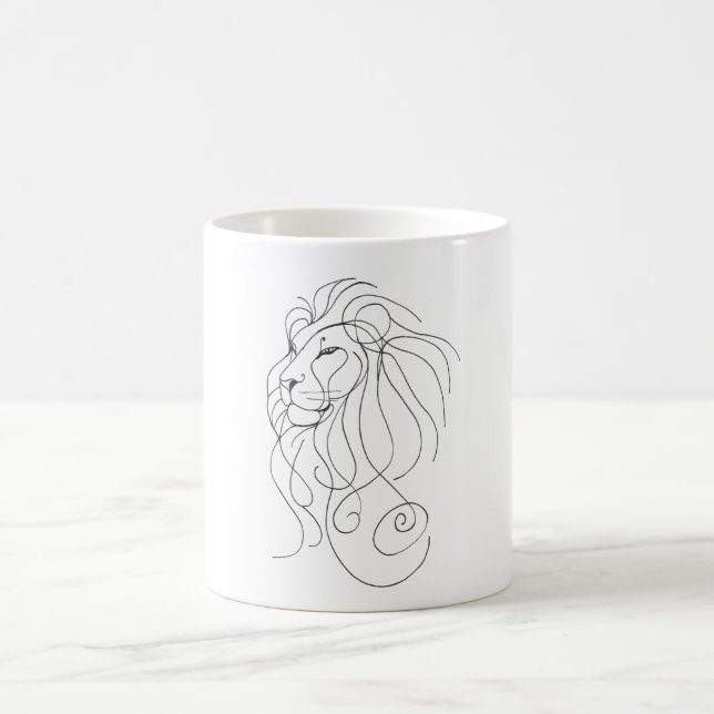 Taza De Café Hand Drawn Lion - Minimalist Line Art (Centro)