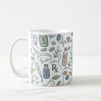 Taza De Café Hand-Drawn Pharmacy Doodle Mug | Modern Wellness P