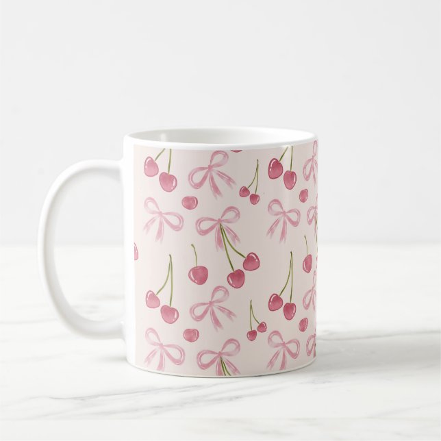 Taza De Café Hand-drawn Pink Cherry Coquette Seamless Pattern (Izquierda)