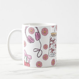 Taza De Café Hand-drawn Pink Girly Elements Seamless Pattern