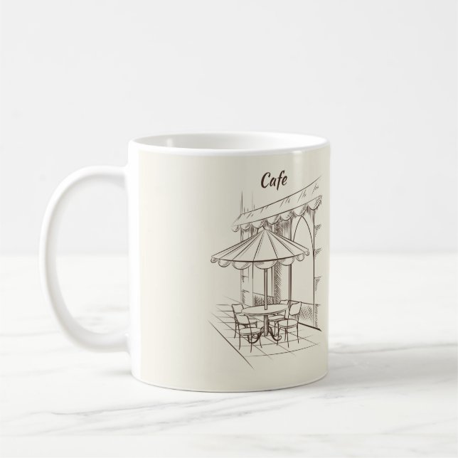 Taza De Café Hand Drawn Street con la cafetería" (Izquierda)